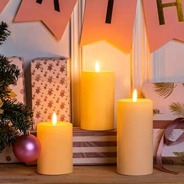 UNIVELA Flameless Candles Set of 3 - Realistic 3D Wick with Remote, Timer & Flicker