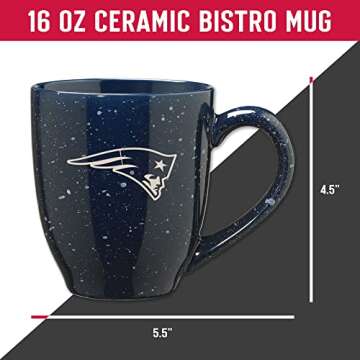 Rico Industries NFL Football New England Patriots Primary 16 oz Team Color Laser Engraved Ceramic Coffee Mug