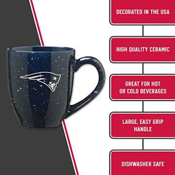 Rico Industries NFL Football New England Patriots Primary 16 oz Team Color Laser Engraved Ceramic Coffee Mug