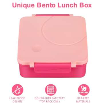 Bento Lunch Box Set for Kids with 8oz Soup Thermo, Leak-Proof Lunch Containers with 4 Compartment, Kids Thermo Hot Food Jar and Insulated Lunch Bag for Kids to School-Pink