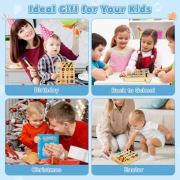 HONGDDY Busy Board Montessori Toys for Toddler, Wooden Sensory Board Switch Toy with Shape Sorter LED Light Up Travel Toys Educational Plane Travel Activity for Girls & Boys Gifts