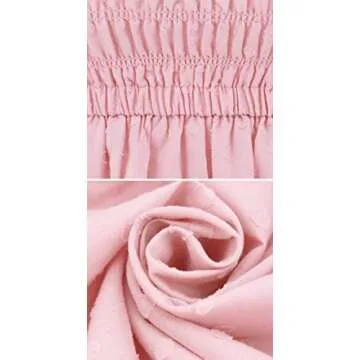 R.Vivimos Women's Summer Cotton Short Sleeve Square Neck Elastic Smocked Ruffle Floral Print Swing Mini Dress (Medium, Pink)