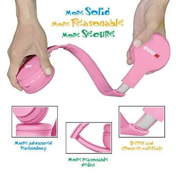 MIDOLA Kids Headphones Bluetooth 5.3 Wireless 60H Play Time Volume Limit 85/110dB Over Ear Foldable Protection Headset/Wired AUX Cord Mic for Children Boy Girl Travel School Phone Pad Tablet Pink