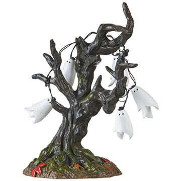 Department 56 6005571 Village Collection Accessories Halloween Ghost Tree Lit Figurine, 6.75 Inch, Multicolor