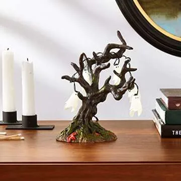 Department 56 6005571 Village Collection Accessories Halloween Ghost Tree Lit Figurine, 6.75 Inch, Multicolor