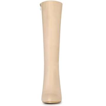Allegra K Women's Pointed Toe Stiletto Heels Beige Knee High Boots 6 M US