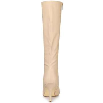 Allegra K Women's Pointed Toe Stiletto Heels Beige Knee High Boots 6 M US