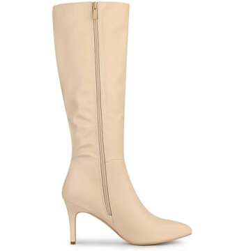 Allegra K Women's Pointed Toe Stiletto Heels Beige Knee High Boots 6 M US