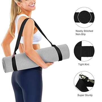 sur Yoga Mat Strap (5Colors), Easy-Cinch Yoga Mat Sling, Adjustable and Durable Yoga Mat Carrier & Stretching Strap， The Must-Have Multi-Purpose Straps for Your Yoga Mat and Exercise Mat (Black)