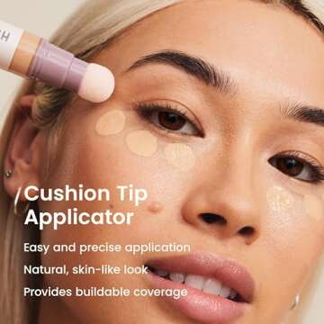 JOAH Perfect Complexion Under Eye Concealer and Hydrating Serum, Korean Makeup for Dark Circles and Puffiness, Peptide Serum with Medium Coverage, Cushion Tip Applicator