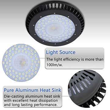 HG High Bay Light Bright Warehouse LED Lights Cool White IP54 Apply to Factory Supermarket Warehouse Ultra Efficient Easy to Install Safe And Reliable (100W)