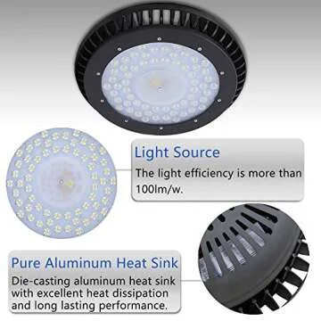 HG High Bay Light Bright Warehouse LED Lights Cool White IP54 Apply to Factory Supermarket Warehouse Ultra Efficient Easy to Install Safe And Reliable (100W)