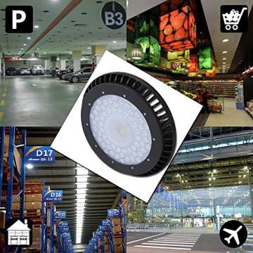 HG High Bay Light Bright Warehouse LED Lights Cool White IP54 Apply to Factory Supermarket Warehouse Ultra Efficient Easy to Install Safe And Reliable (100W)