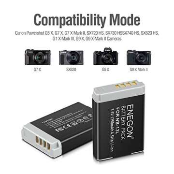 ENEGON NB-13L Replacement Lithium Battery Pack(2 Packs) and Dual USB Charger for Canon PowerShot G5X,G7X, G7X Mark II,III,SX720 HS, SX730 HS, SX740 HS, SX620 HS, G1X Mark III,G9X, G9X Mark II Cameras