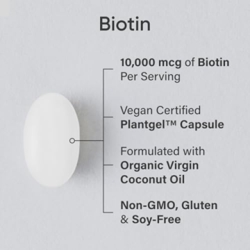 Vegan Biotin 10000mcg for Hair Skin Nails Coconut Oil