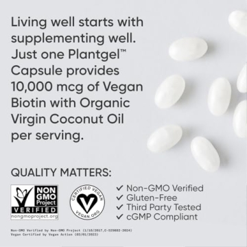 Vegan Biotin 10000mcg for Hair Skin Nails Coconut Oil