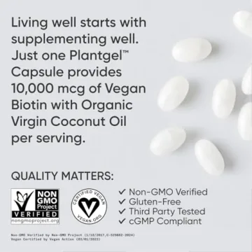 Vegan Biotin 10000mcg for Hair Skin Nails Coconut Oil