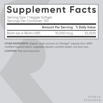 Vegan Biotin 10000mcg for Hair Skin Nails Coconut Oil