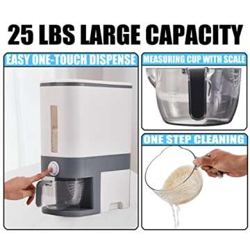Imperius 25 Lbs Rice Dispenser,Rice Container with Lid and Measuring Cup,Large Sealed Grain Rice Storage Container,Cereal Dispenser for Kitchen Soybean Corn,Food Containers for organizing-Blue
