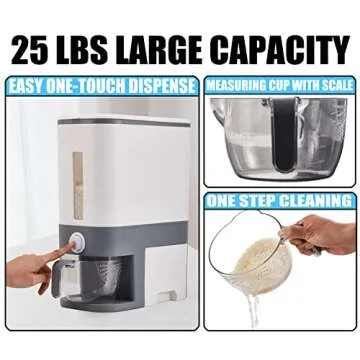 Imperius 25 Lbs Rice Dispenser,Rice Container with Lid and Measuring Cup,Large Sealed Grain Rice Storage Container,Cereal Dispenser for Kitchen Soybean Corn,Food Containers for organizing-Blue