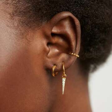 Freekiss Gold Hoop Earrings for Women: Dainty Dangle Earrings 14K Gold Filled Hypoallergenic Earring Set Small Hoop Diamond Huggie Spike Drop Earrings Gold Jewelry for Women Gifts