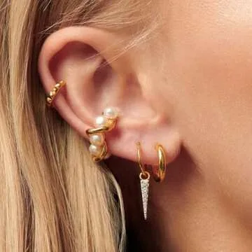 Freekiss Gold Hoop Earrings for Women: Dainty Dangle Earrings 14K Gold Filled Hypoallergenic Earring Set Small Hoop Diamond Huggie Spike Drop Earrings Gold Jewelry for Women Gifts