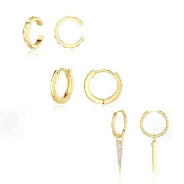 Freekiss Gold Hoop Earrings for Women: Dainty Dangle Earrings 14K Gold Filled Hypoallergenic Earring Set Small Hoop Diamond Huggie Spike Drop Earrings Gold Jewelry for Women Gifts