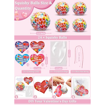 24 Pack Kids Valentines Day Gifts with Stress Balls