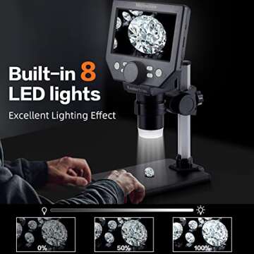 Koolertron 4.3 inch LCD Digital USB Microscope,8MP 1-1000X Magnification Handheld Digital Microscopes,8 LED Light,Rechargeable Battery,Microscope for Coins/Plant/Rock/Circuit Board