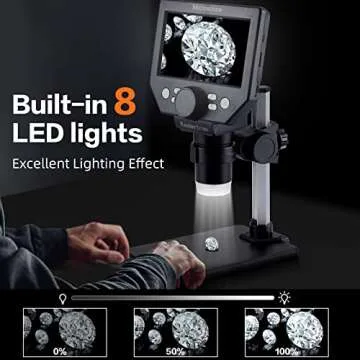 Koolertron 4.3 inch LCD Digital USB Microscope,8MP 1-1000X Magnification Handheld Digital Microscopes,8 LED Light,Rechargeable Battery,Microscope for Coins/Plant/Rock/Circuit Board