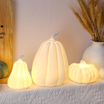 Domensi Thanksgiving Lighted Ceramic Pumpkin Decorations Set