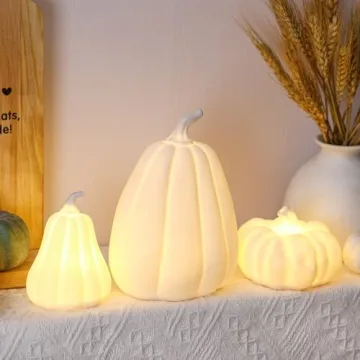 Domensi Thanksgiving Lighted Ceramic Pumpkin Decorations Set