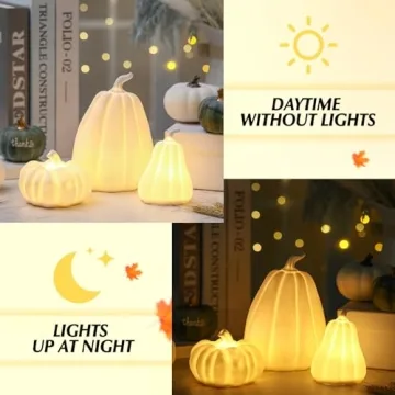 Domensi Thanksgiving Lighted Ceramic Pumpkin Decorations Set