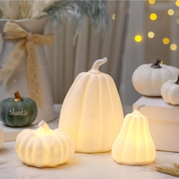 Domensi Thanksgiving Lighted Ceramic Pumpkin Decorations Set