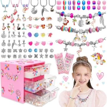 FOVRPUIB Charm Bracelet Making Kit for Girls - Bead Jewelry Craft Kit for 6-8 Years