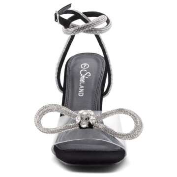 Shoe Land SL-NAOMI Women's Double Bowknots Crystal Sandals, Clear Slingback Heels with Square Open T...