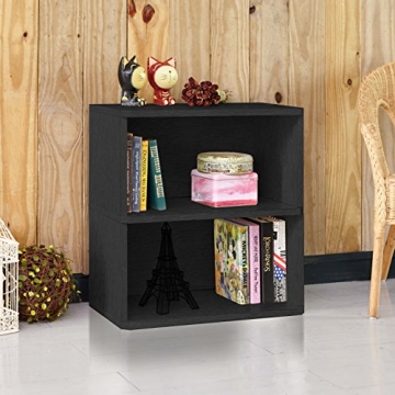 Way Basics Webster 2 Tier Bookshelf Display Storage and Organizer (Tool-Free Assembly and Uniquely Crafted from Sustainable Non Toxic zBoard Paperboard) Black, 12D x 22.8W x 24.7H in