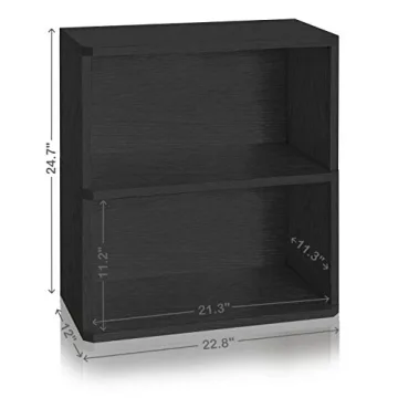 Way Basics Webster 2 Tier Bookshelf Display Storage and Organizer (Tool-Free Assembly and Uniquely Crafted from Sustainable Non Toxic zBoard Paperboard) Black, 12D x 22.8W x 24.7H in