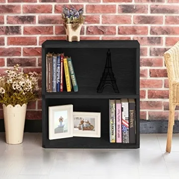 Way Basics Webster 2 Tier Bookshelf Display Storage and Organizer (Tool-Free Assembly and Uniquely Crafted from Sustainable Non Toxic zBoard Paperboard) Black, 12D x 22.8W x 24.7H in