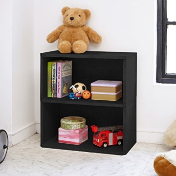 Way Basics Webster 2 Tier Bookshelf Display Storage and Organizer (Tool-Free Assembly and Uniquely Crafted from Sustainable Non Toxic zBoard Paperboard) Black, 12D x 22.8W x 24.7H in