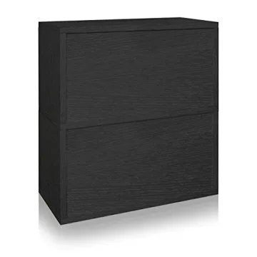Way Basics Webster 2 Tier Bookshelf Display Storage and Organizer (Tool-Free Assembly and Uniquely Crafted from Sustainable Non Toxic zBoard Paperboard) Black, 12D x 22.8W x 24.7H in