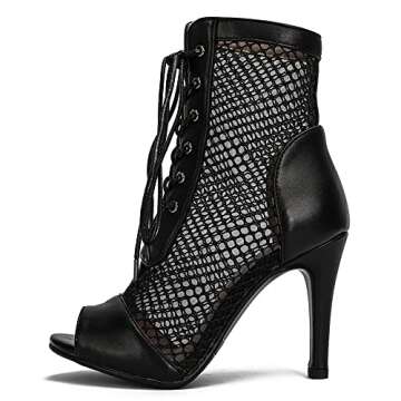 Ciuyurra Women Fashion Summer Mesh Booties Peep Toe High Top Sandals Stiletto High Heels Lace up Gladiator Sandals Party Shoes Heels Black Size 39