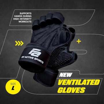 Fit Active Sports Ventilated Weight Lifting Gloves with Built-in Wrist Wraps, Workout Fingerless Gloves for Men and Women, Suitable for Gym Fitness, Cross Training, Etc | Large