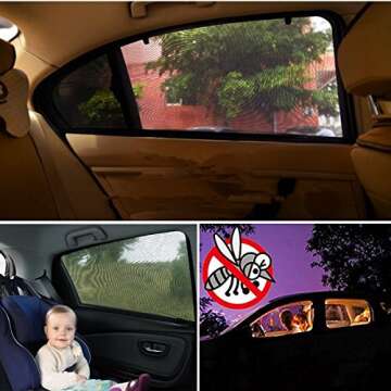 ETUORONG Car Side Window Sun Shade - Car Sunshade Protector - Universal Fit Winow Slip On Stretchable Mesh Protective - Protect Your Kids and Pets in The Back seat from Sun Glare and Heat - 2 Pack