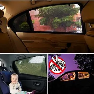 ETUORONG Car Side Window Sun Shade - Car Sunshade Protector - Universal Fit Winow Slip On Stretchable Mesh Protective - Protect Your Kids and Pets in The Back seat from Sun Glare and Heat - 2 Pack