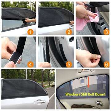 ETUORONG Car Side Window Sun Shade - Car Sunshade Protector - Universal Fit Winow Slip On Stretchable Mesh Protective - Protect Your Kids and Pets in The Back seat from Sun Glare and Heat - 2 Pack