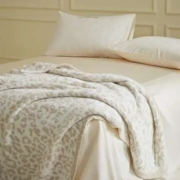 MIDO HOUSE Microfiber Throw Blanket for Couch Chic Leopard Bed Throws Fuzzy Warm Cheetah Blanket Reversible Beige Throw Blankets for Home Decor 52 x 63 inch