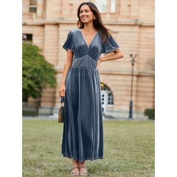 Simplee Fall Dresses for Women 2024 Bridesmaid Cocktail Party Dresses Short Sleeve Empire Waist (Dus...