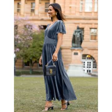 Simplee Fall Dresses for Women 2024 Bridesmaid Cocktail Party Dresses Short Sleeve Empire Waist (Dusty Blue S)