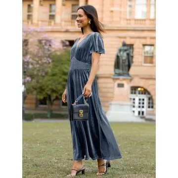 Simplee Fall Dresses for Women 2024 Bridesmaid Cocktail Party Dresses Short Sleeve Empire Waist (Dusty Blue S)